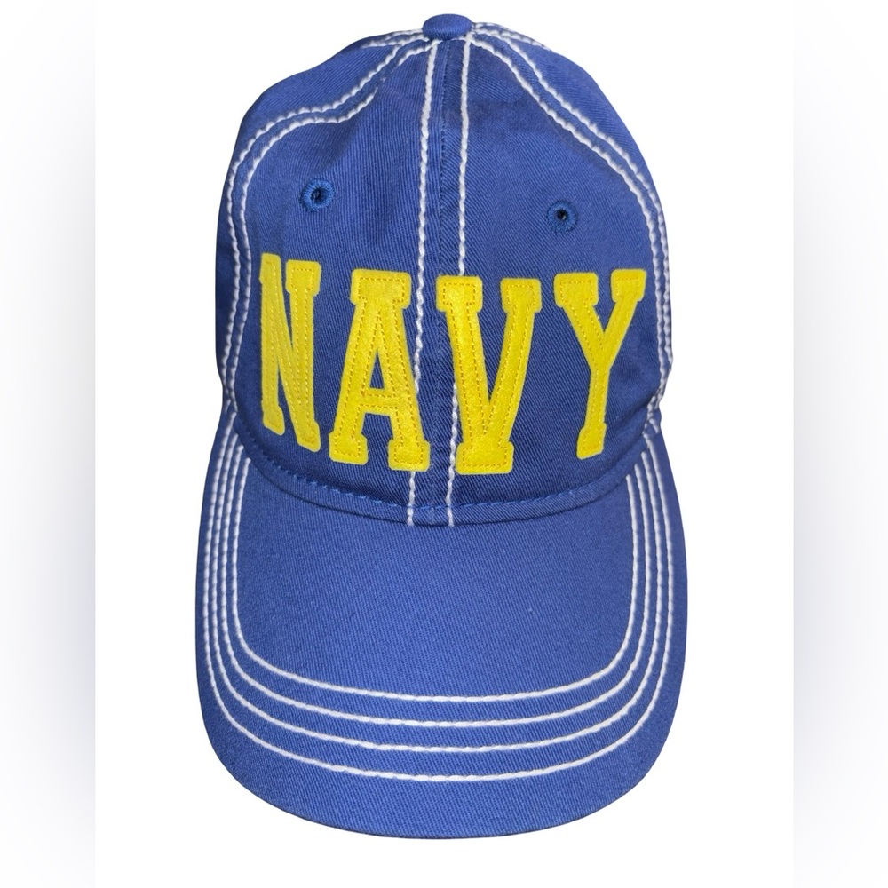Blue “NAVY” Embroidered Hat Military Style Adjustable Cap Yellow Stitching